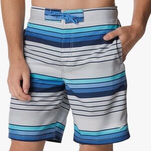 Speedo Men’s Blue and Gray Striped Swim Trunk/Knee Length Boardshort